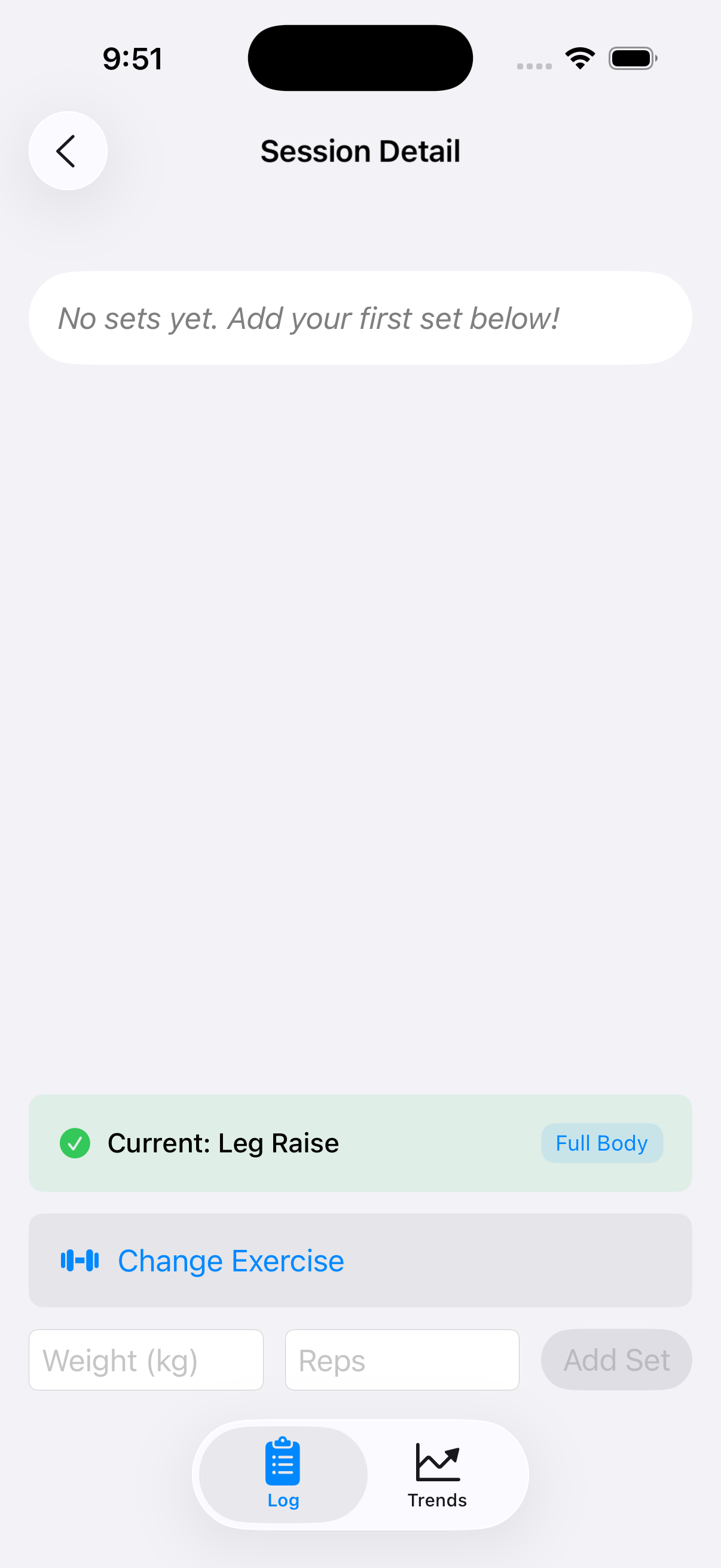 WorkOut Log - Exercise List